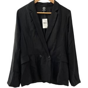 Bobeau Solid Black Long‎ Length Front Pockets Double Breasted Blazer Size Large